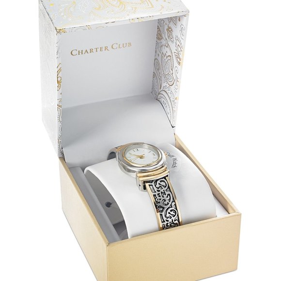 Women's Two-Tone Cuff Bracelet Watch - Picture 4 of 6